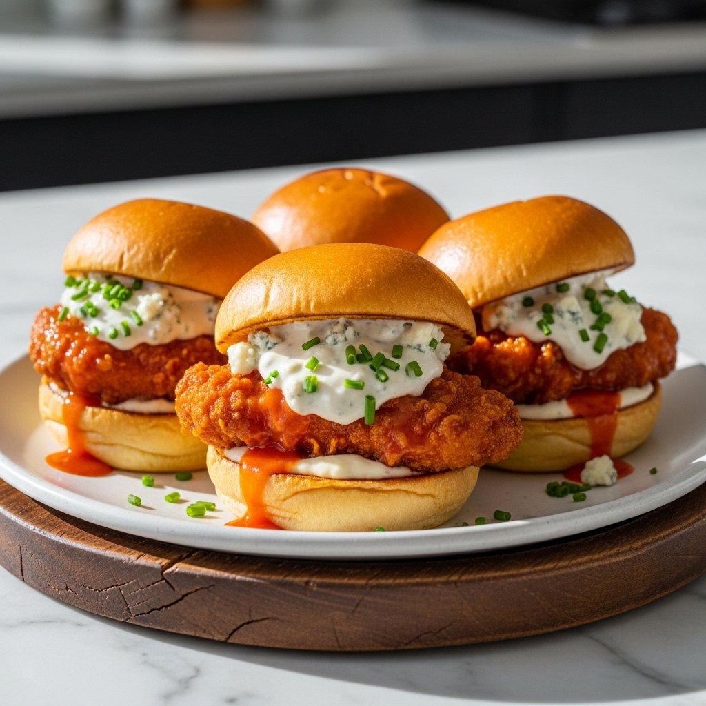 Fiery Buffalo Chicken Sliders with Blue Cheese Aioli
