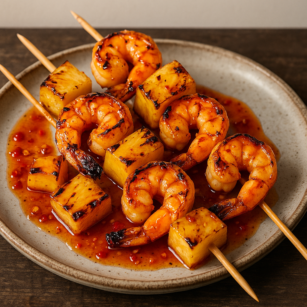 Fiery Shrimp & Pineapple Skewers with Sweet Chile Garlic Sauce