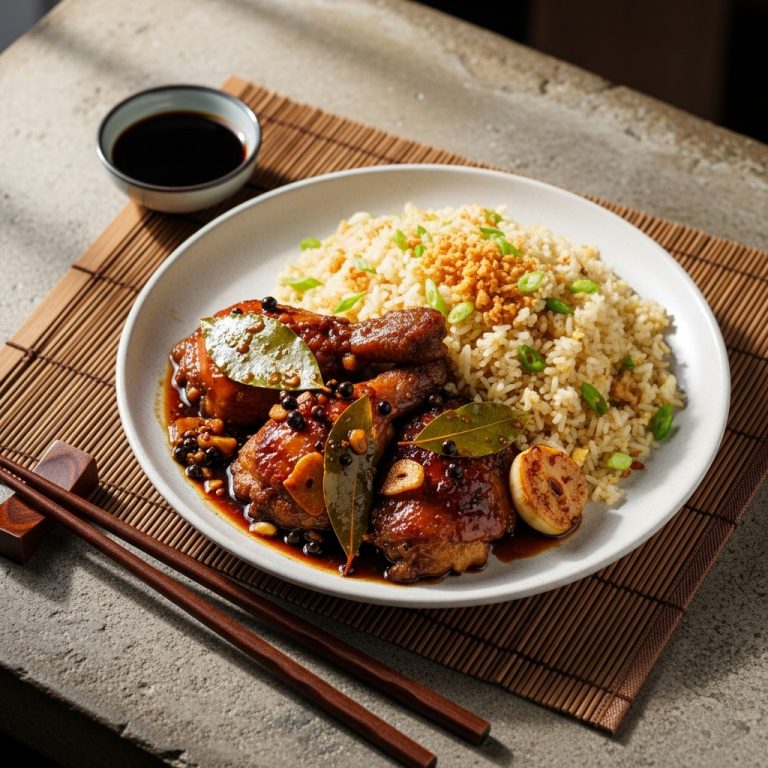 “Filipino Chicken Adobo with Garlic Fried Rice: A Flavorful and Sensory Experience”