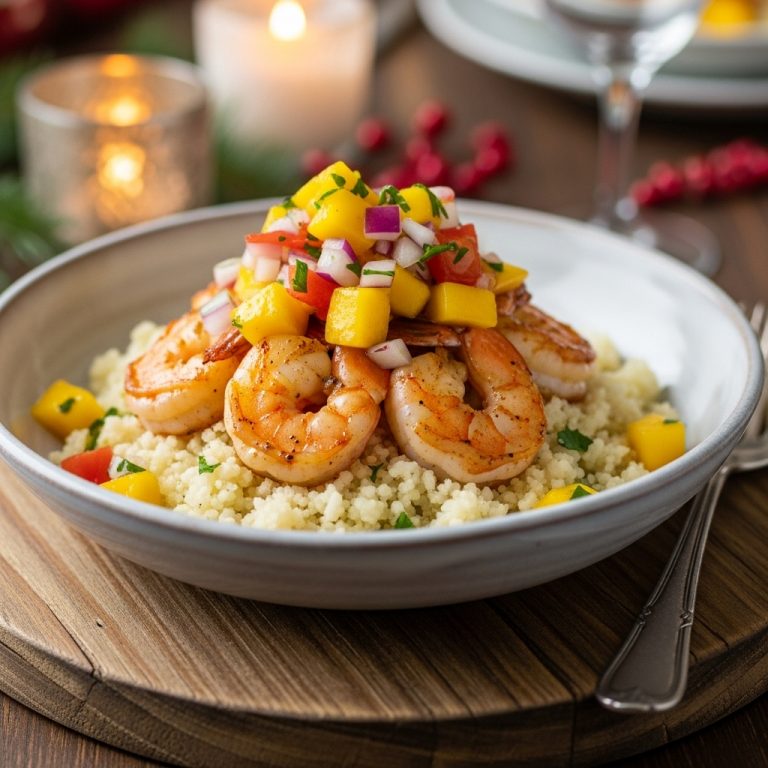 Filipino Gluten-Free Brunch: Shrimp & Mango Salsa over Cauliflower Rice