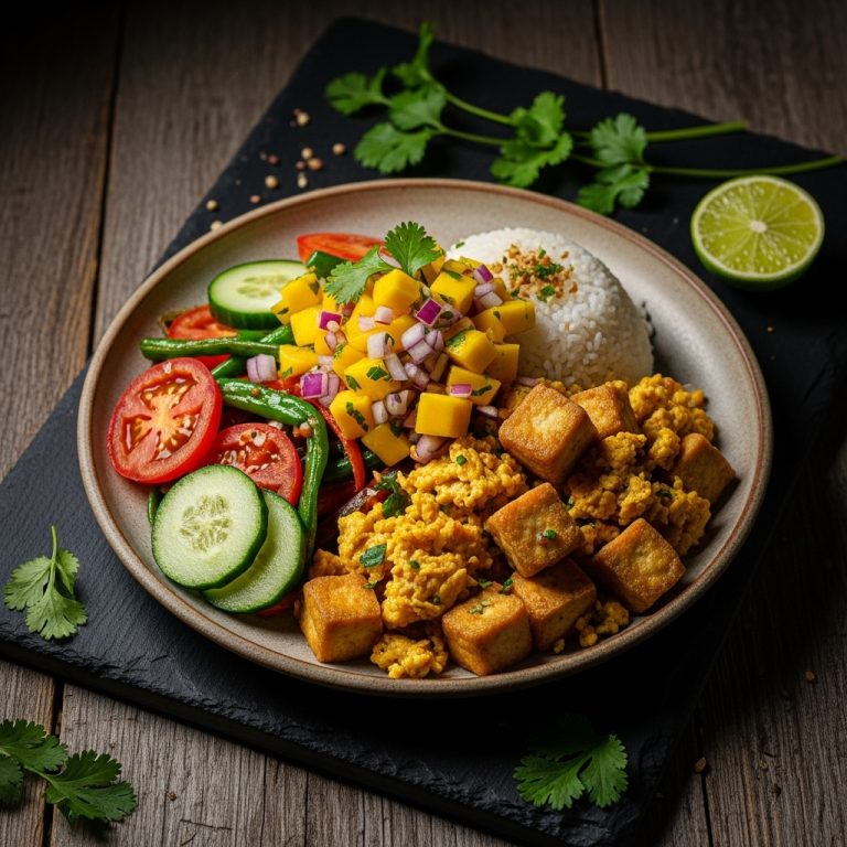 Filipino Vegan Brunch: Tofu & Vegetable Silog with Mango Salsa