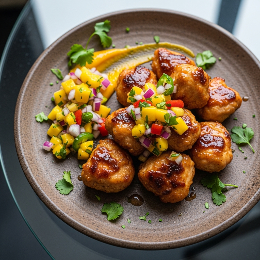 Fireball Chicken Bites with Spicy Mango Salsa
