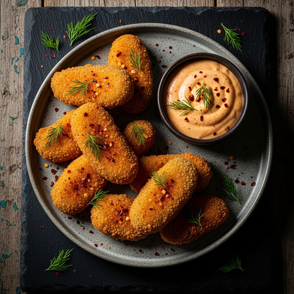 Fireball Fried Pickles with Spicy Ranch Dipping Sauce