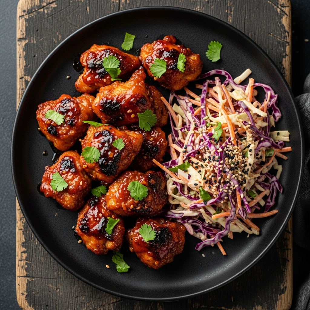 Fireball Smoky BBQ Chicken Bites with Zesty Slaw