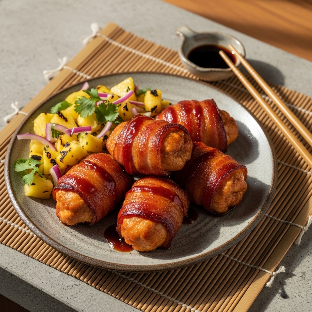 Firecracker BBQ Bacon Wrapped Chicken with Smoky Pineapple Salsa