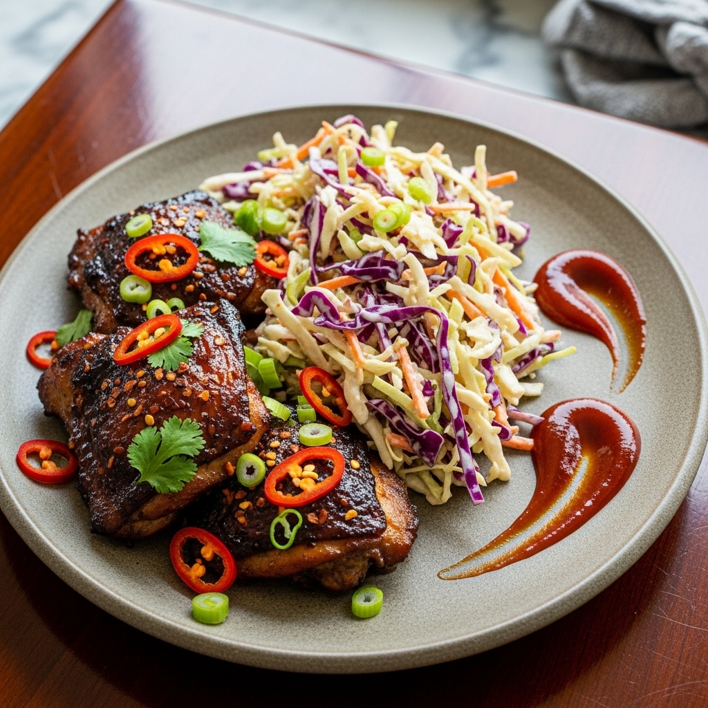 “Firecracker BBQ Smokehouse Snack: Smoky Chicken Thighs & Tangy Coleslaw”