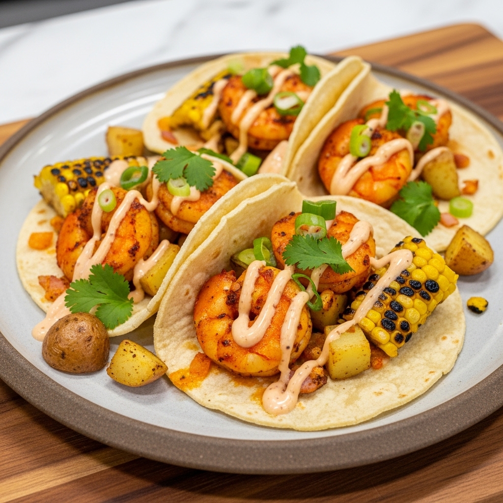 Firecracker Shrimp Boil Tacos
