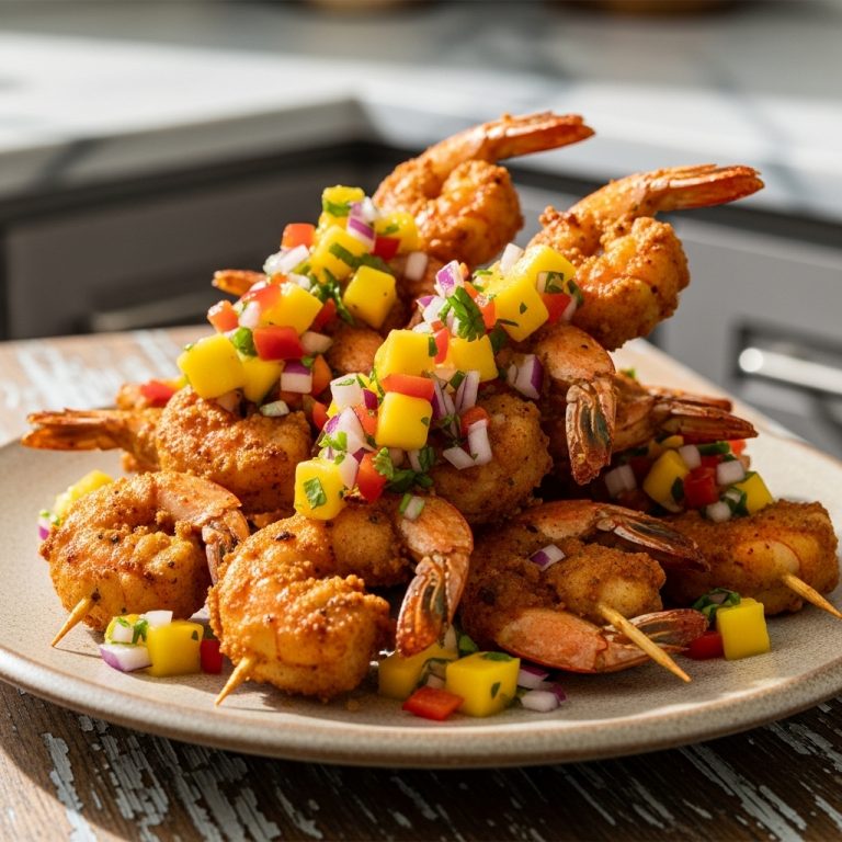 Firecracker Shrimp Skewers with Mango Salsa