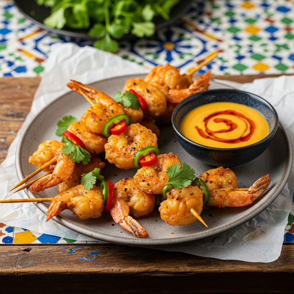 Firecracker Shrimp Skewers with Spicy Mango Dipping Sauce