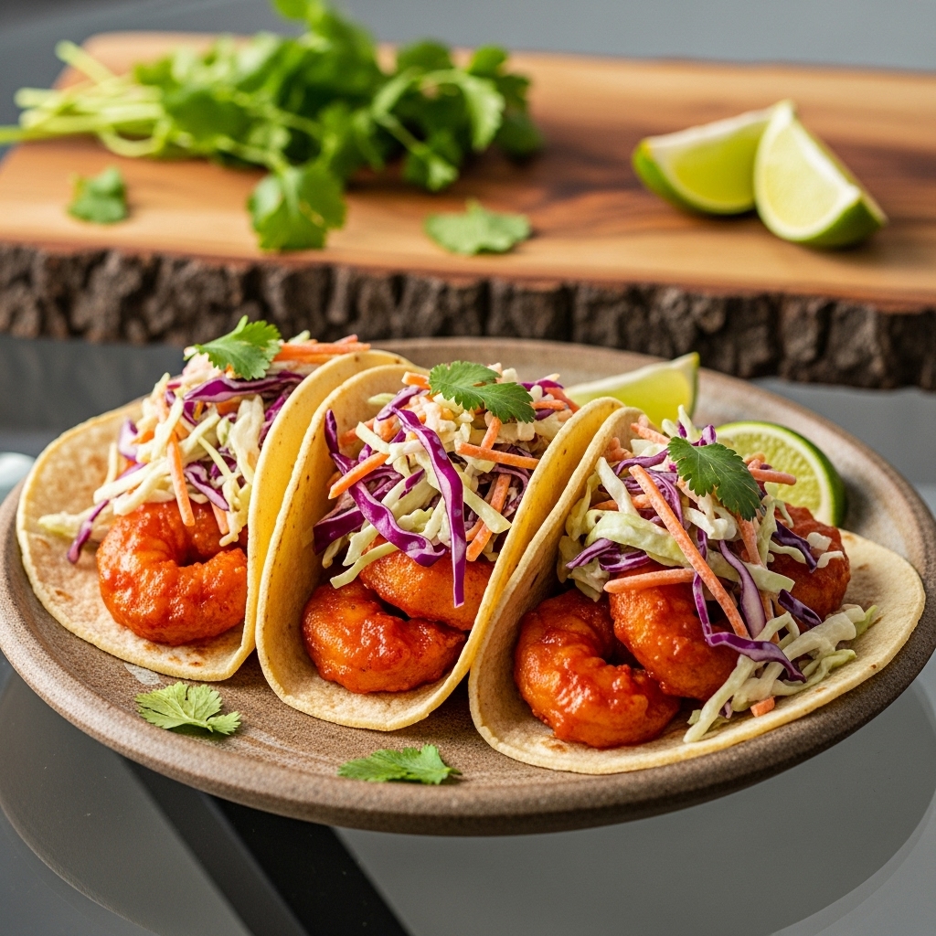 Firecracker Shrimp Tacos with Chipotle Slaw