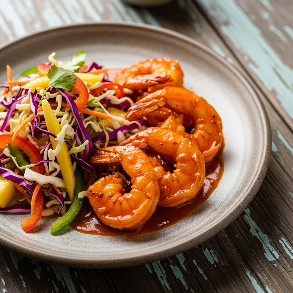 Firecracker Shrimp with Tropical Slaw