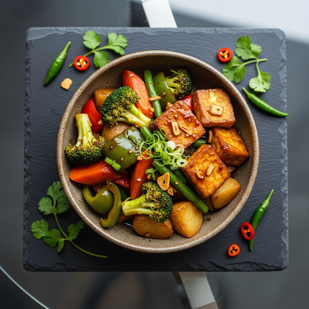 Flavorful Filipino Vegan Adobo Vegetable Bowl with Tofu