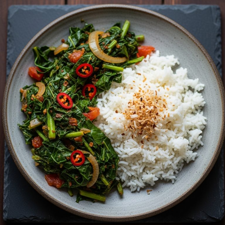 Flavorful Kenyan Lunch: Gluten-Free Sukuma Wiki Stir Fry with Coconut Rice