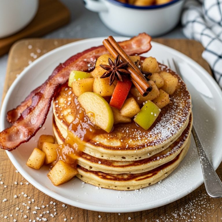 German Brunch Feast: Delectable Pretzel Pancakes with Apple Compote and Bacon