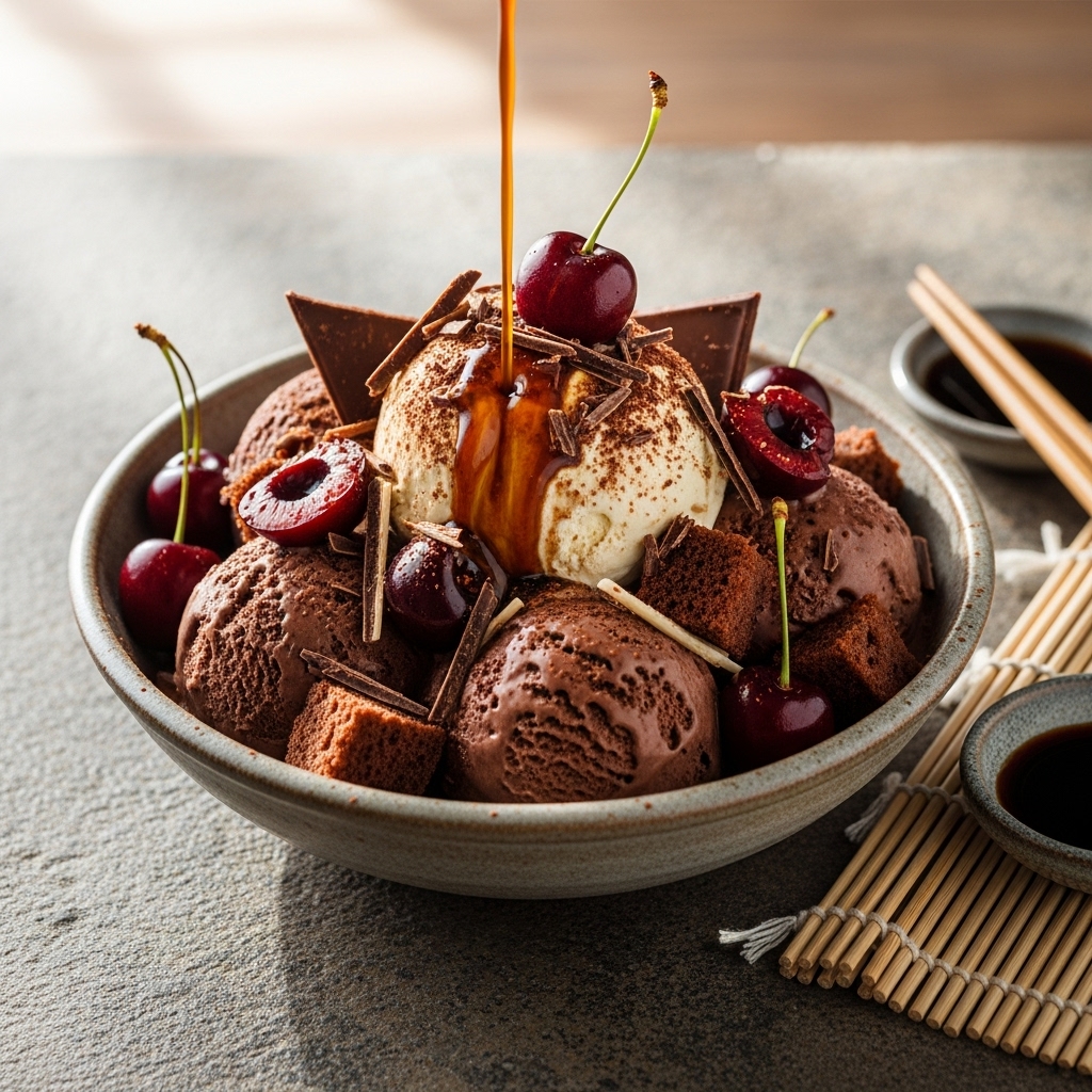 German Chocolate Cherry Affogato Sundae