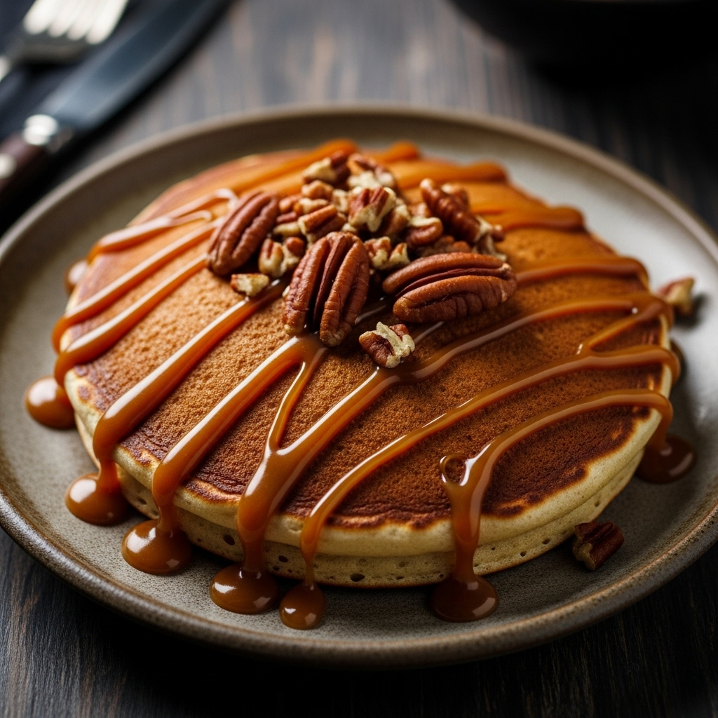 German Chocolate Paleo Brunch: Aromatic Apple Pancake with Pecan Caramel Sauce
