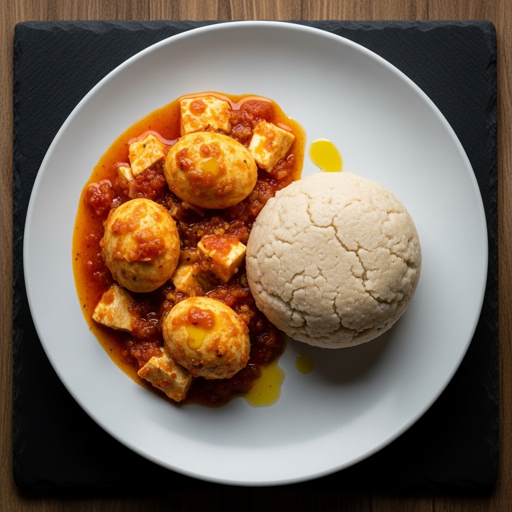 Ghanaian Breakfast Feast: Akple & Lightly Spiced Egg Stew