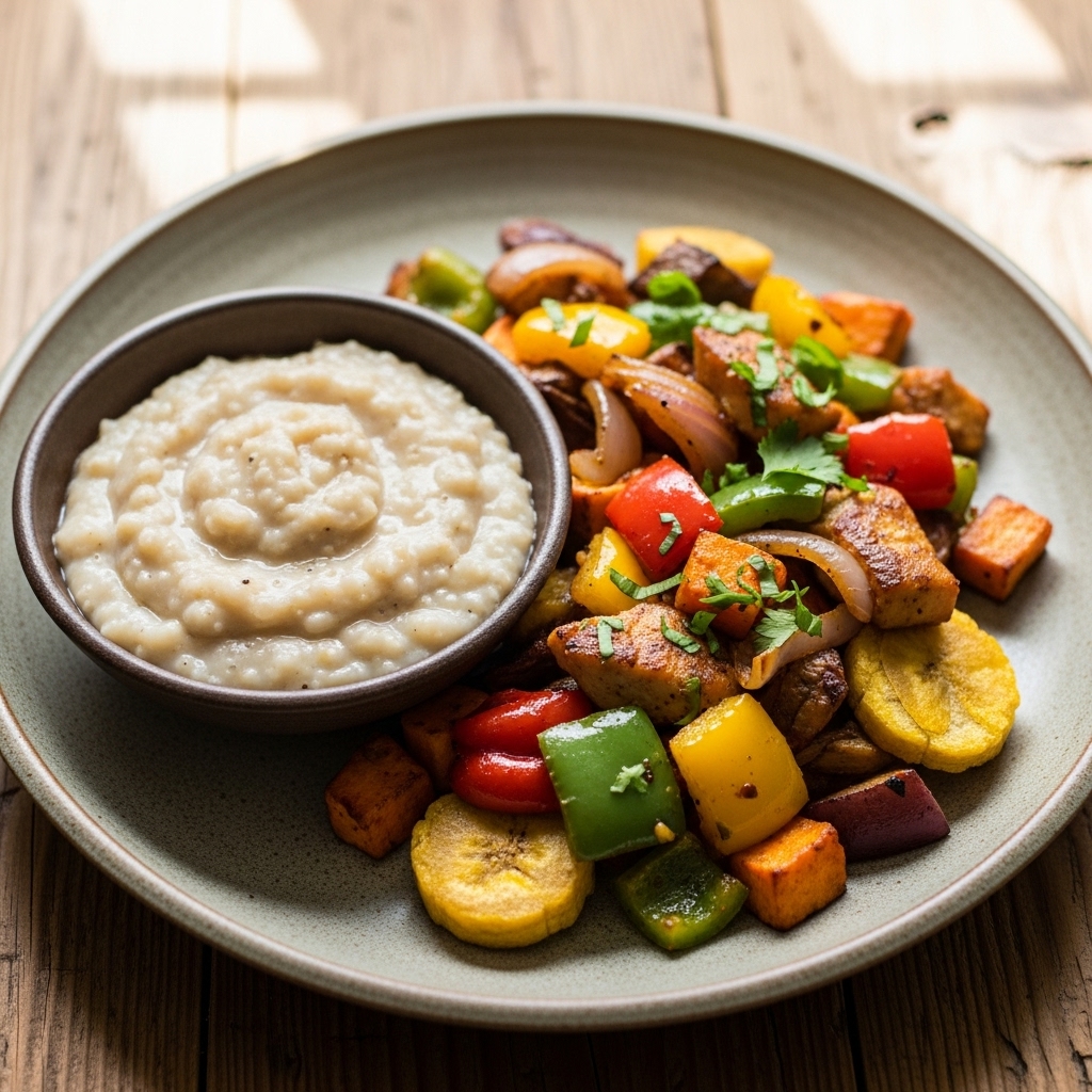 Delectable Ghanaian Vegan Breakfast: Fufu and Vegetable Stew