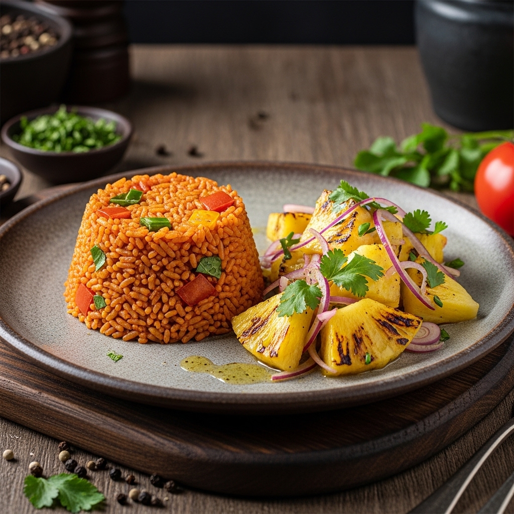 Ghanaian Jollof Rice and Grilled Pineapple Salad – A Flavorful Fusion Dish for the Soul