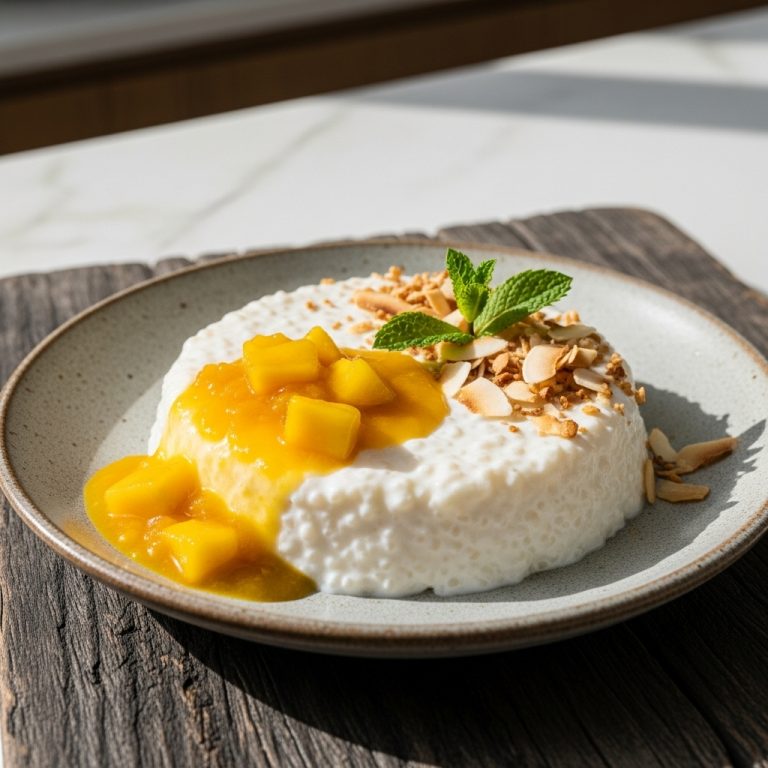 Ghanaian Paleo-Friendly Coconut Rice Pudding with Mango Compote
