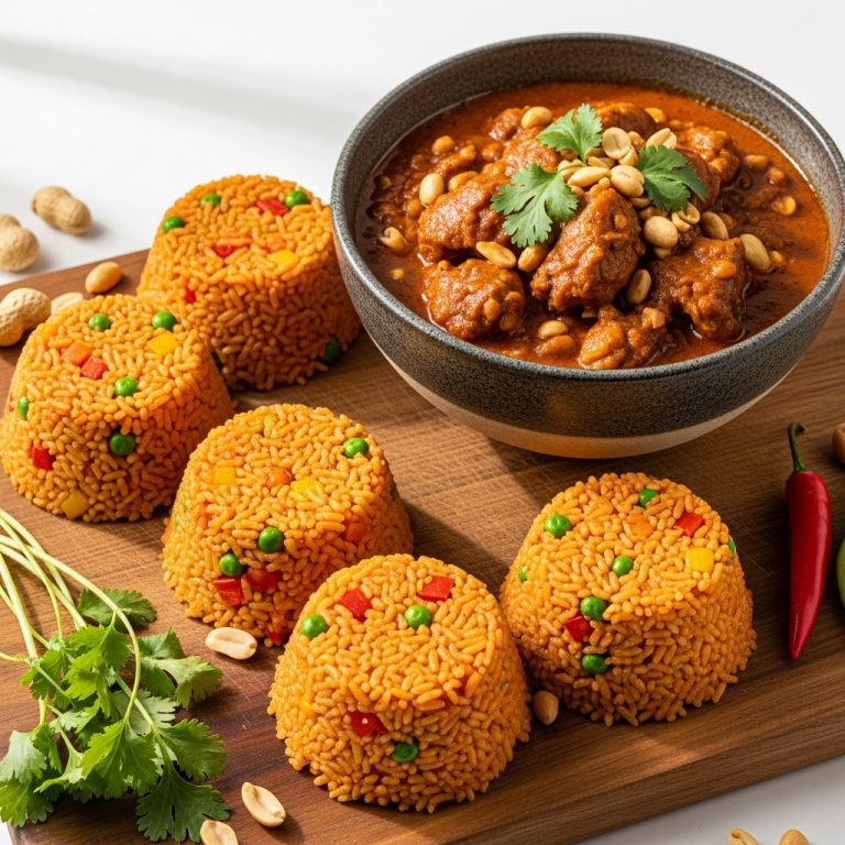 Ghanaian Peanut Stew and Jollof Rice Delight – A Mouthwatering Dinner for Six