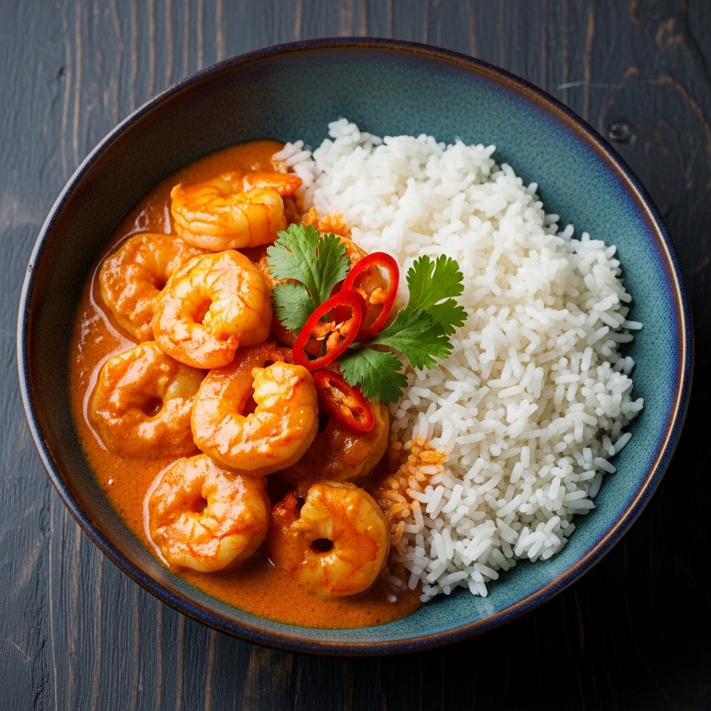 Glorious Thai Gluten-Free Lunch: Spicy Coconut Shrimp Curry with Fragrant Jasmine Rice
