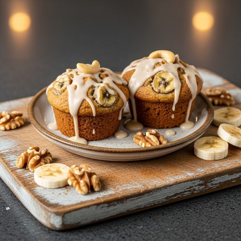 Gluten-Free Banana Walnut Muffins with Creamy Cashew Glaze