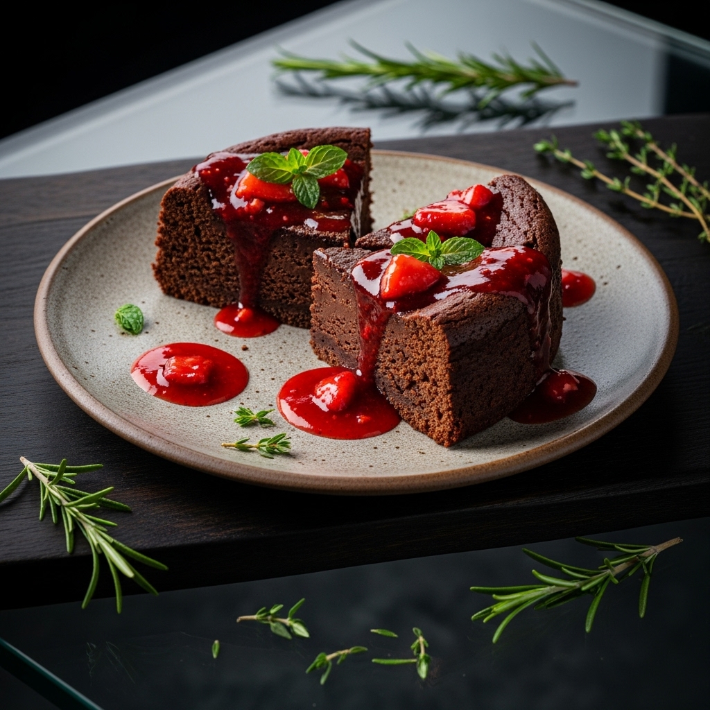 Gluten-Free Cajun Chocolate Torte with Spicy Strawberry Sauce