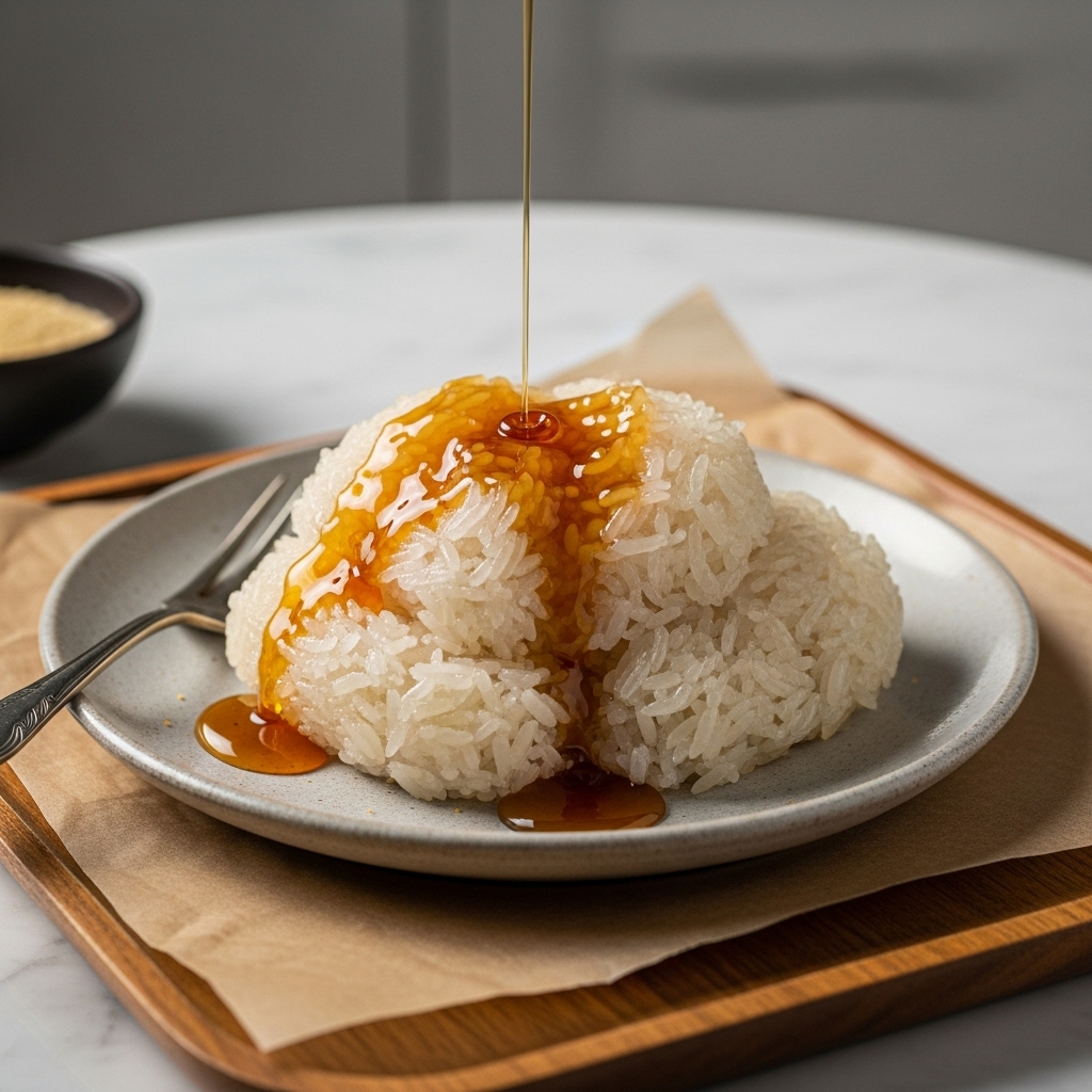Gluten-Free Cambodian Sticky Rice Cake with Palm Sugar Syrup (Num Pang)