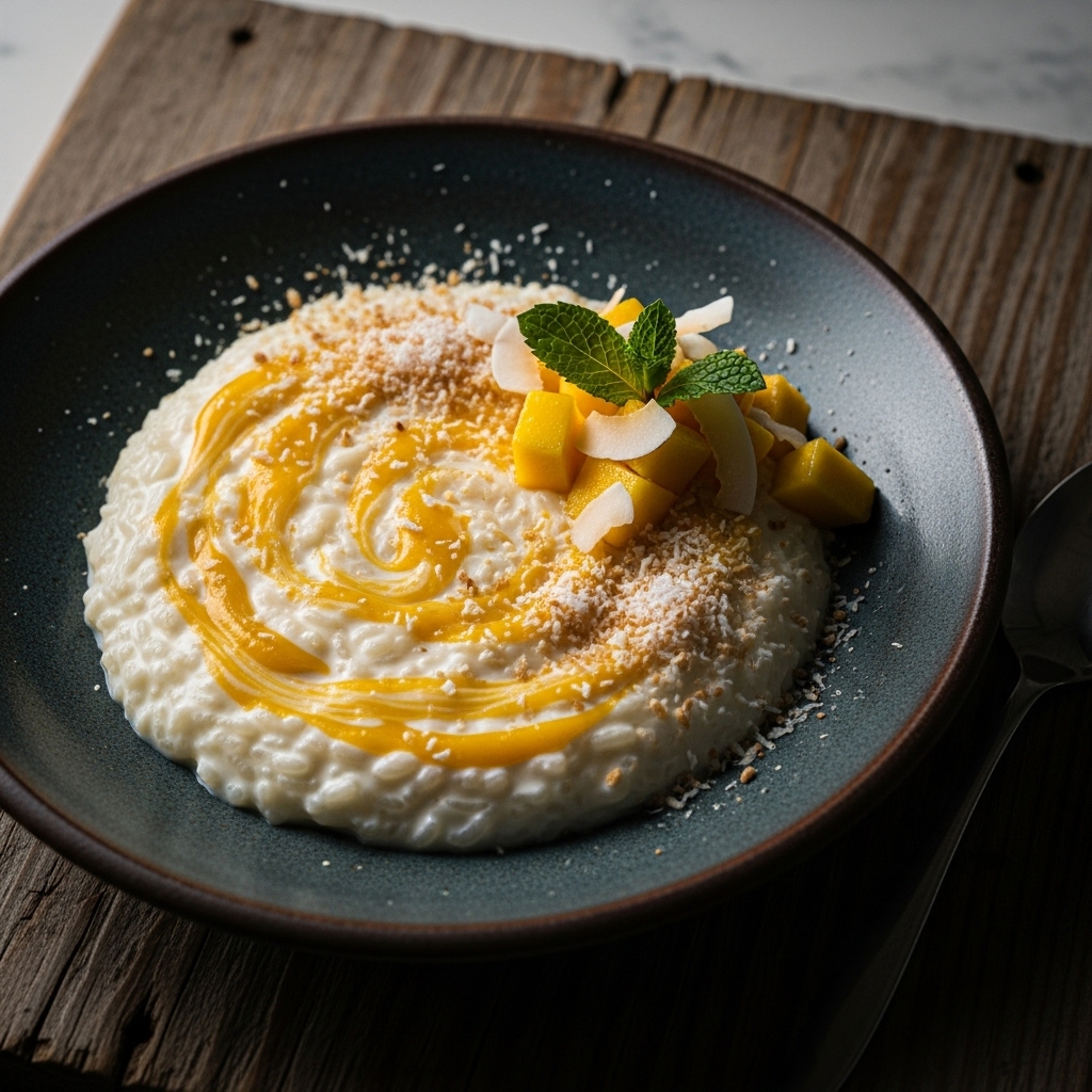 Gluten-Free Chilean Mango and Coconut Rice Pudding (Arroz con Leche)