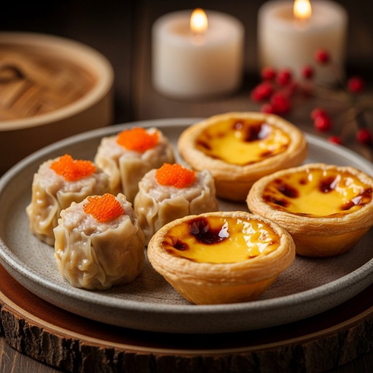 Gluten-Free Chinese Brunch Dim Sum Feast: Scrumptious Steamed Shumai and Crispy Egg Tarts