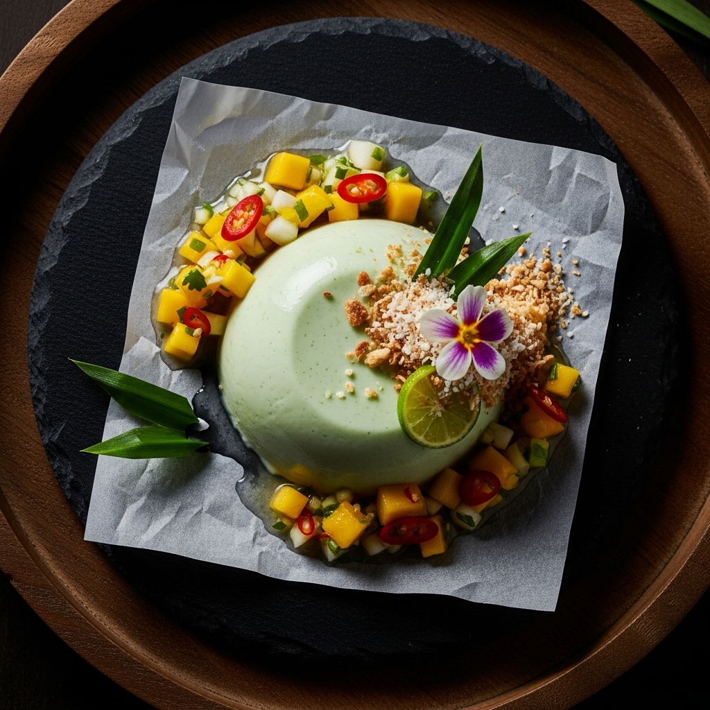 Gluten-Free Coconut Pandan Panna Cotta with Mango Salsa – A Malaysian Delight