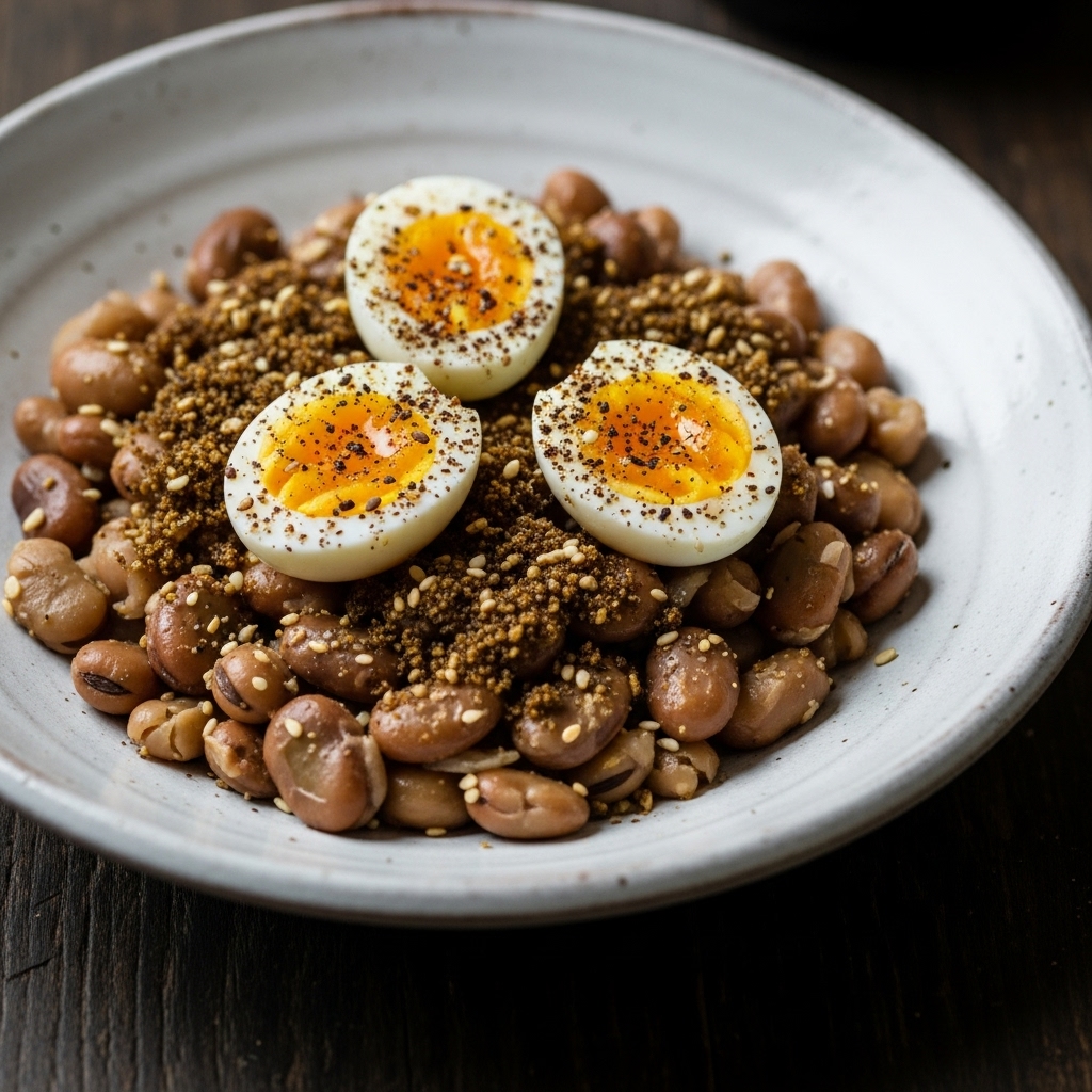 Gluten-Free Egyptian Ful Medames with Quail Eggs & Zatar Crust