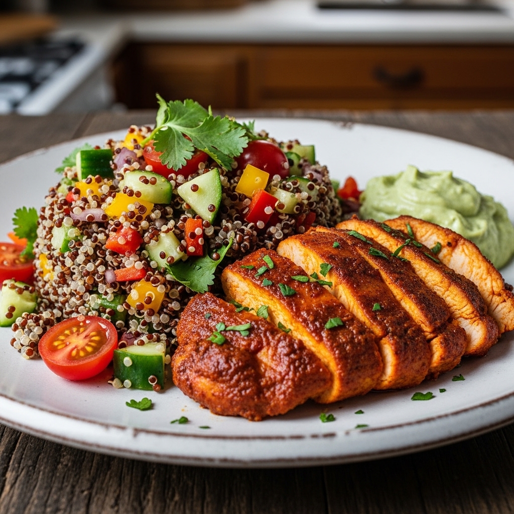 Gluten-Free Ethiopian Lunch: Colorful Quinoa Salad with Spicy Berbere Chicken