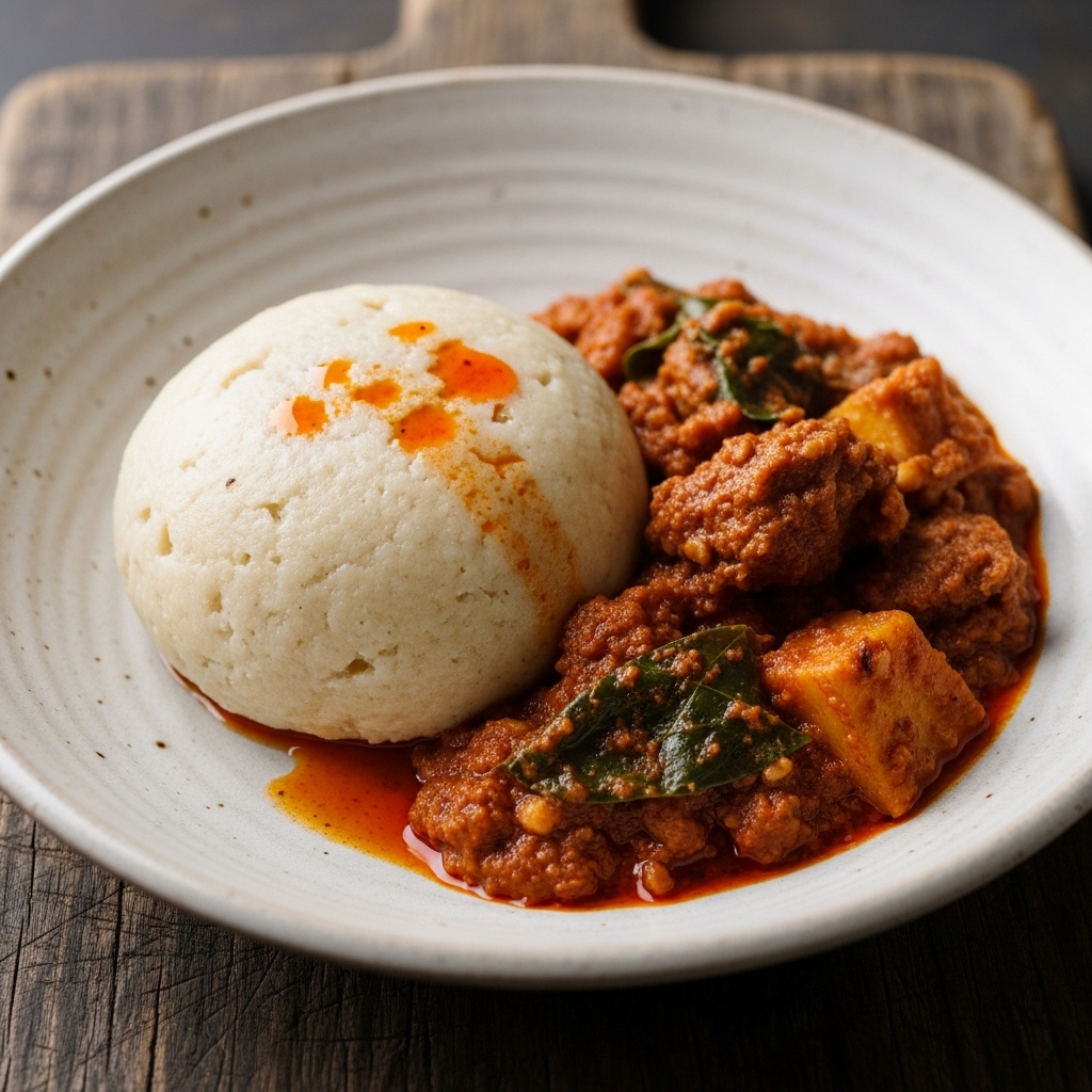 Gluten-Free Ghanaian Fufu and Groundnut Stew Breakfast Feast