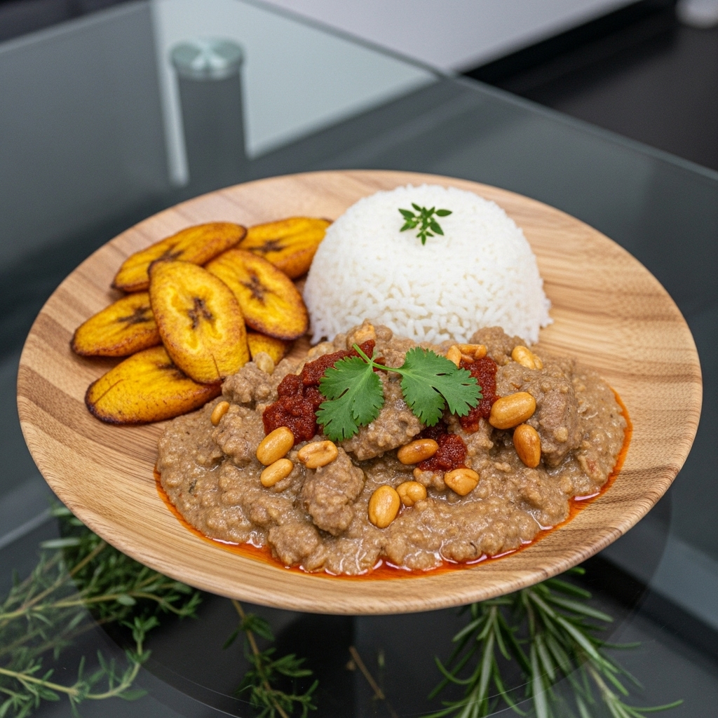 Gluten-Free Ghanaian Groundnut Stew with Rice and Plantain – A Mouthwatering Experience
