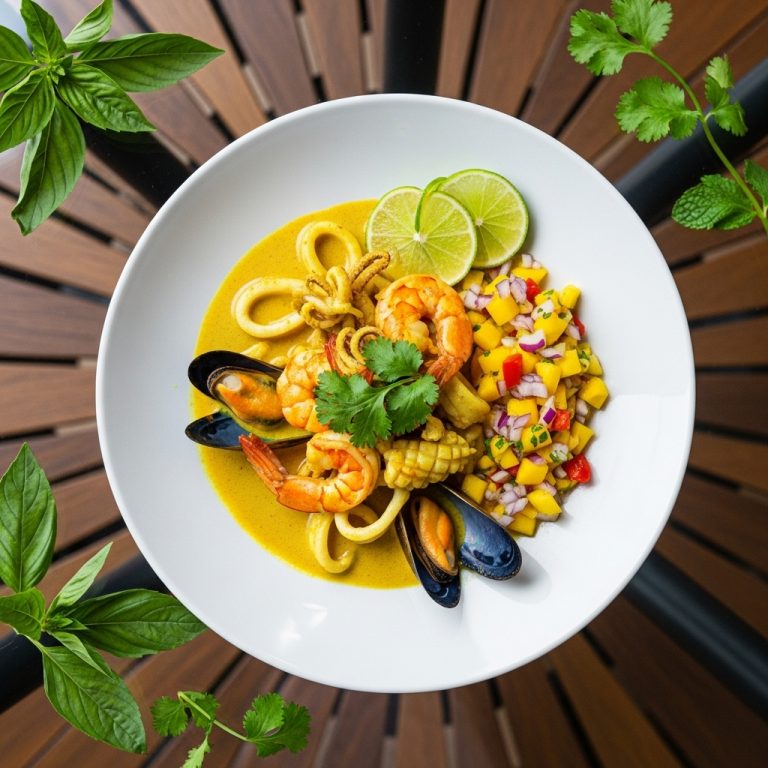 Gluten-Free Indonesian Seafood Curry with Mango Salsa