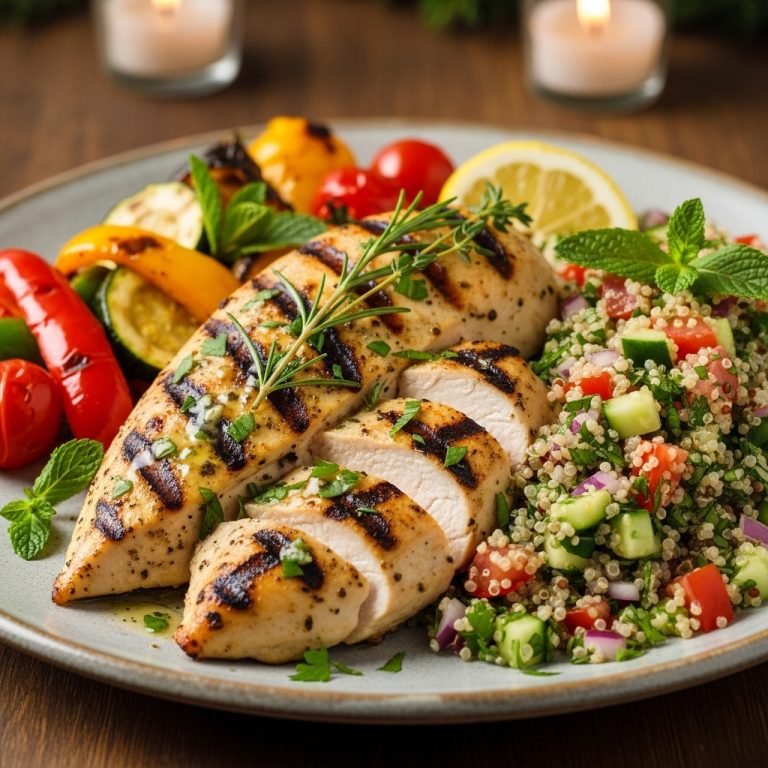 Gluten-Free Israeli Dinner: Grilled Herb Chicken with Quinoa Tabbouleh and Roasted Vegetables