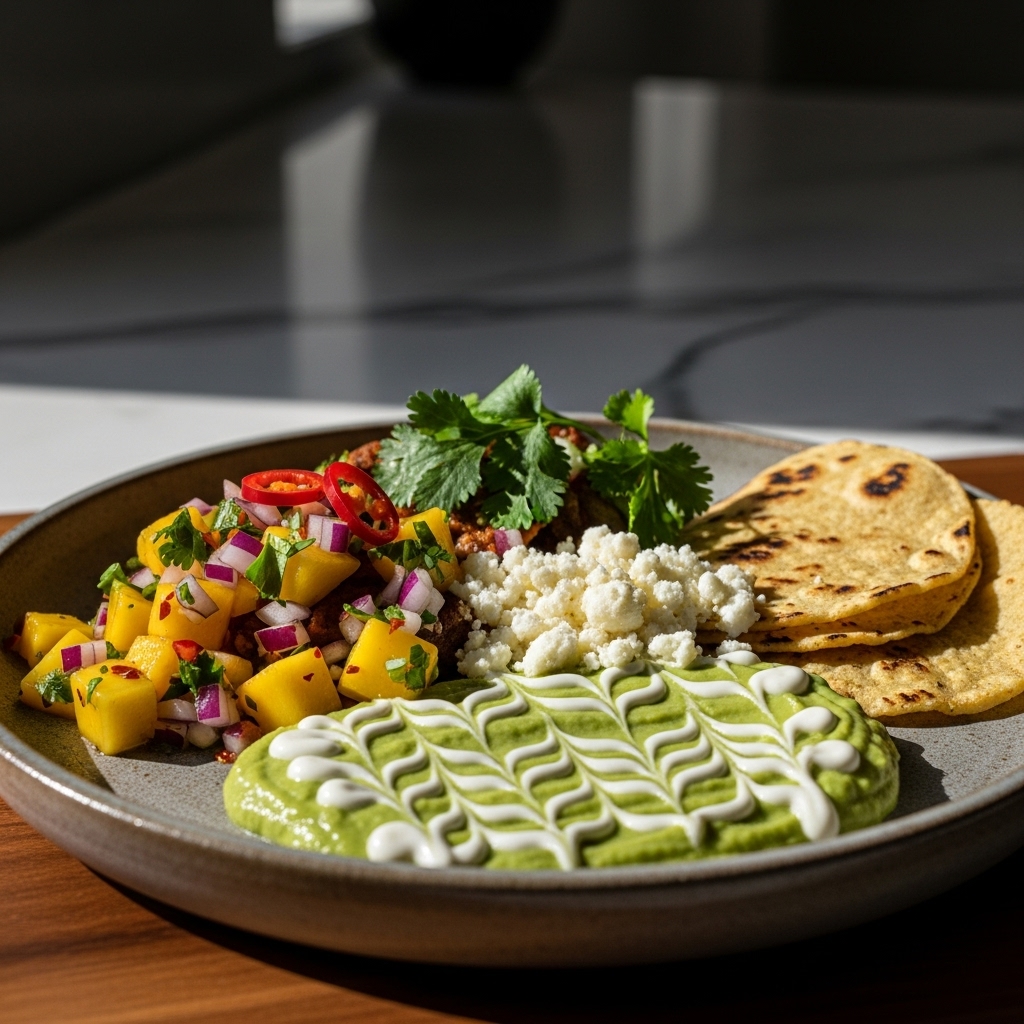 Gluten-Free Mexican Brunch Delight with Mango Salsa and Avocado Cream