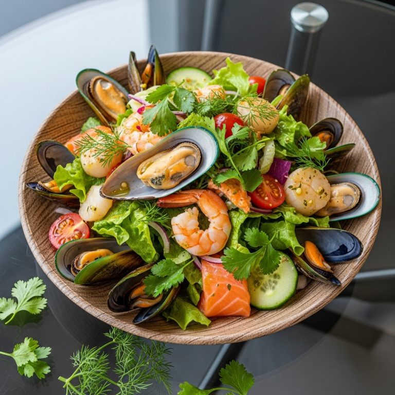 Gluten-Free New Zealand Seafood Salad Bowl with Lime Dressing and Fresh Herbs