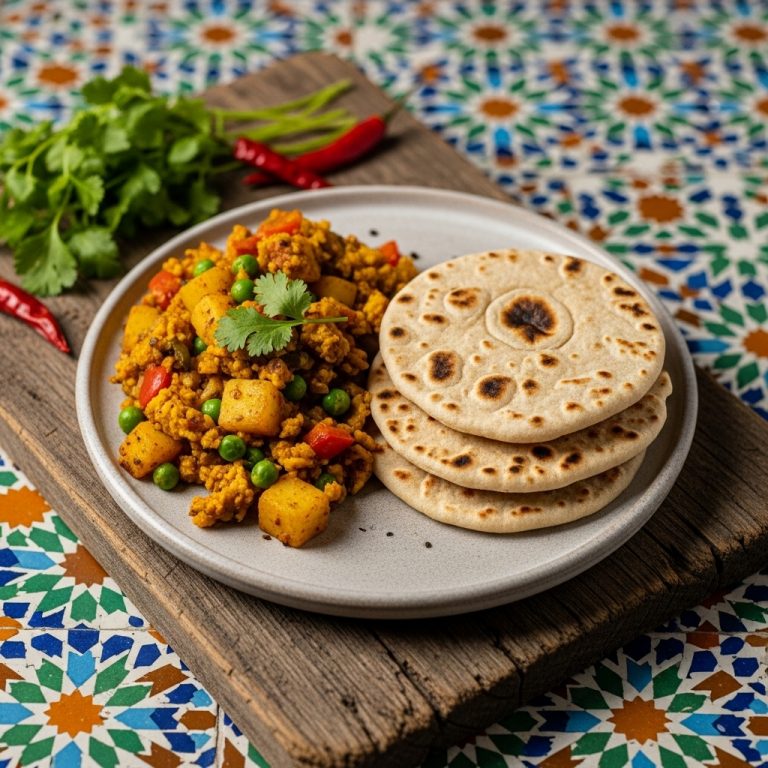 “Gluten-Free Pakistani Breakfast Delight: Aromatic Spiced Vegetable Scramble with Chapati”