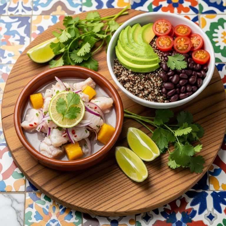 Gluten-Free Peruvian Breakfast Delight: Aromatic Ceviche and Quinoa Bowl with Avocado