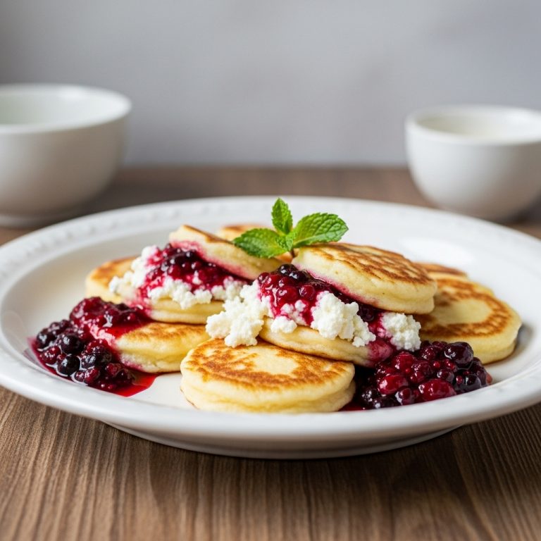 Gluten-Free Polish Brunch Feast: Delicious Polish Pancakes (Nalesniki) Stuffed with Mouthwatering Cottage Cheese and Berry Compote
