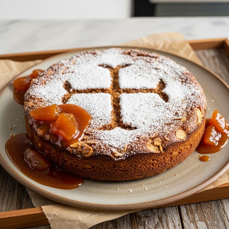 Gluten-Free Spanish Tarta de Santiago (Almond Cake) with Caramelized Quince Sauce