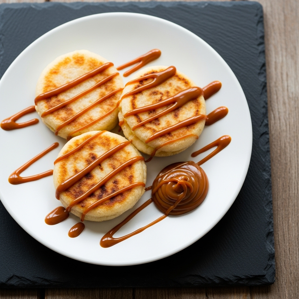 Gluten-Free Venezuelan Arepas de Queso de Manoza Con Dulce de Leche Caramel Sauce
