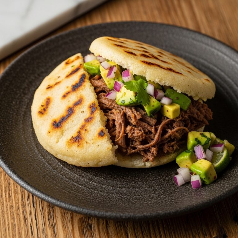 Gluten-Free Venezuelan Dinner – Arepa Stuffed with Shredded Beef and Avocado Salsa