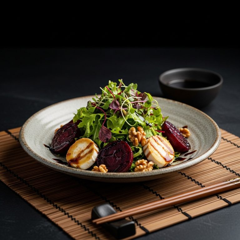 Gourmet Australian Vegetarian Lunch: Roasted Beetroot Salad with Goat Cheese, Walnuts and Honey-Balsamic Glaze