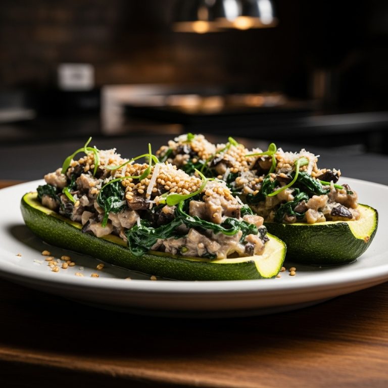 Gourmet Australian Vegetarian Snack: Savory Mushroom and Spinach Stuffed Zucchini Boats