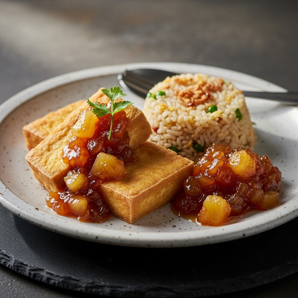 Gourmet Filipino Vegetarian Brunch: Tofu Silogs with Caramelized Onion-Pineapple Jam