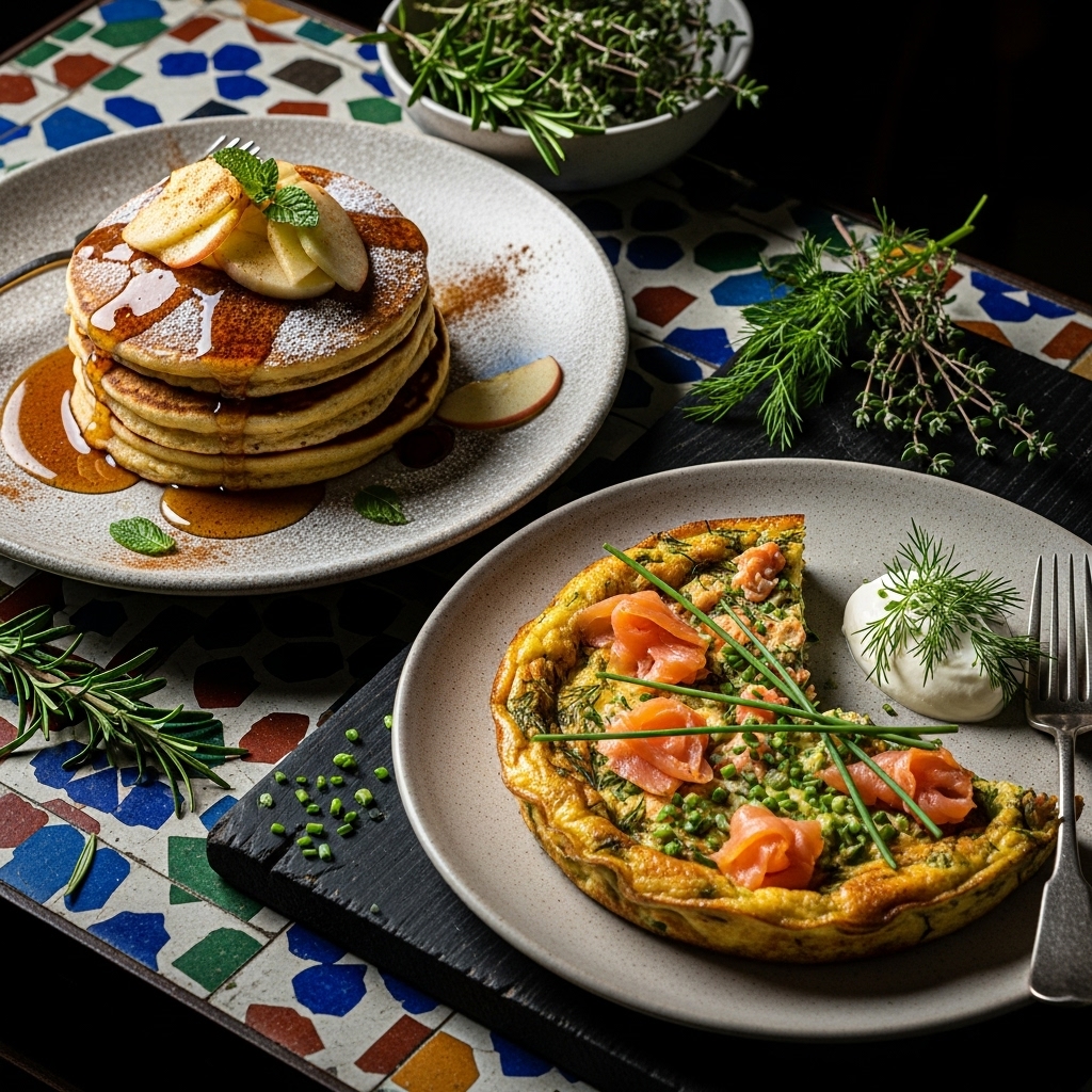 “Gourmet Gluten-Free Russian Brunch: Kefir Pancakes with Smoked Salmon and Dill Cream”